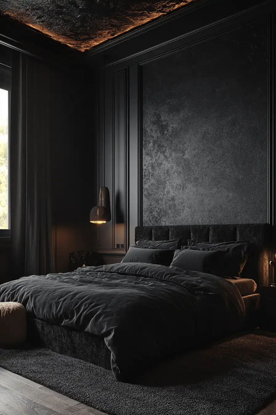 29 Black Themed Bedroom Ideas That Read Cozy, Not Cold black themed bedroom