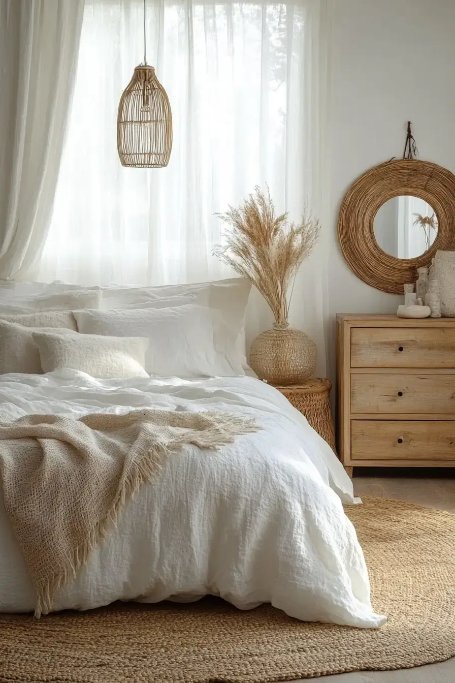 29 Minimalist Boho Bedroom Ideas That Balance Bare and Cozy minimalist boho bedrooms