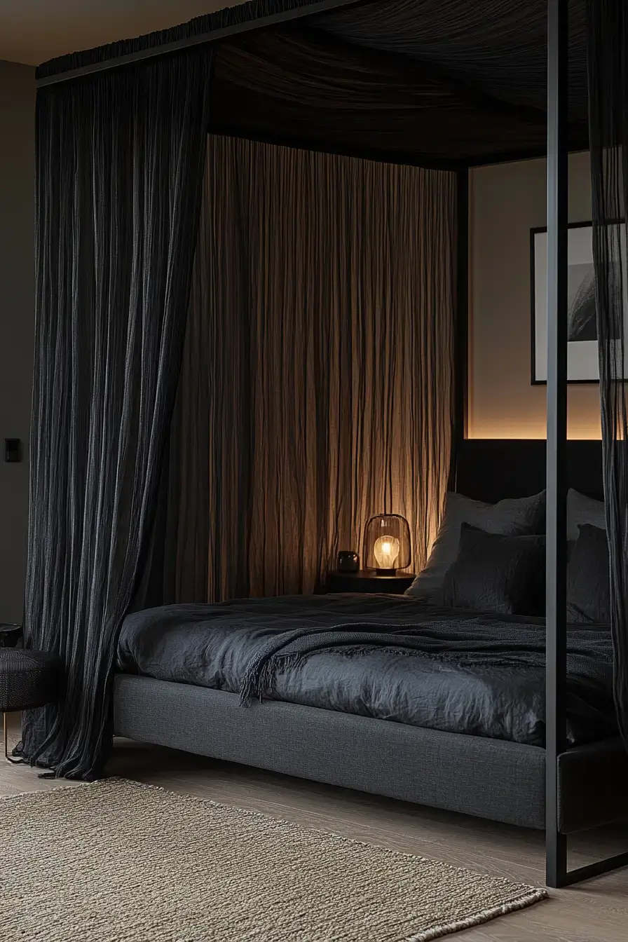 29 Black Themed Bedroom Ideas That Read Cozy, Not Cold black themed bedroom