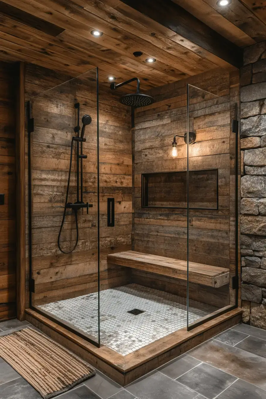 29 Rustic Walk In Shower Ideas That Bring the Cabin Spa Home rustic walk in shower ideas