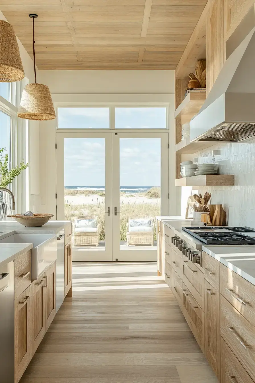 29 Modern Coastal Kitchen Ideas That Pair Marble With Driftwood modern coastal kitchen