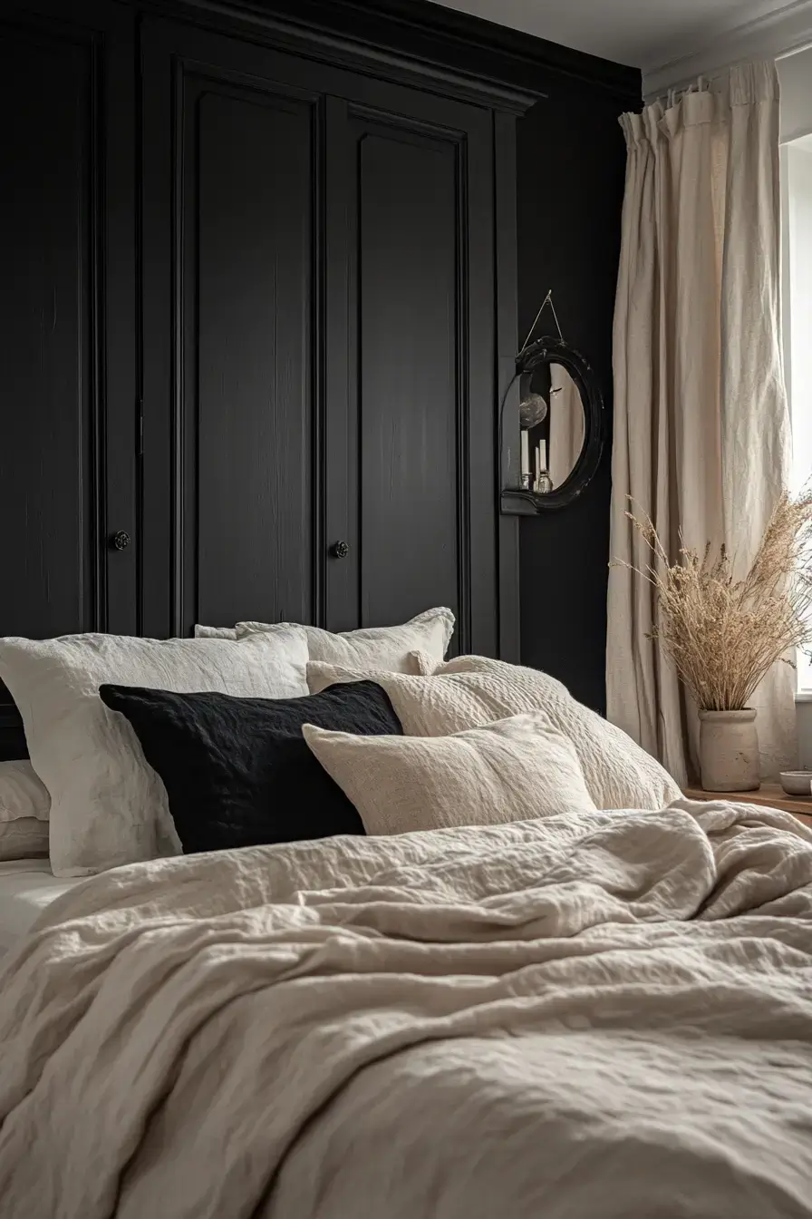 29 Black Themed Bedroom Ideas That Read Cozy, Not Cold black themed bedroom