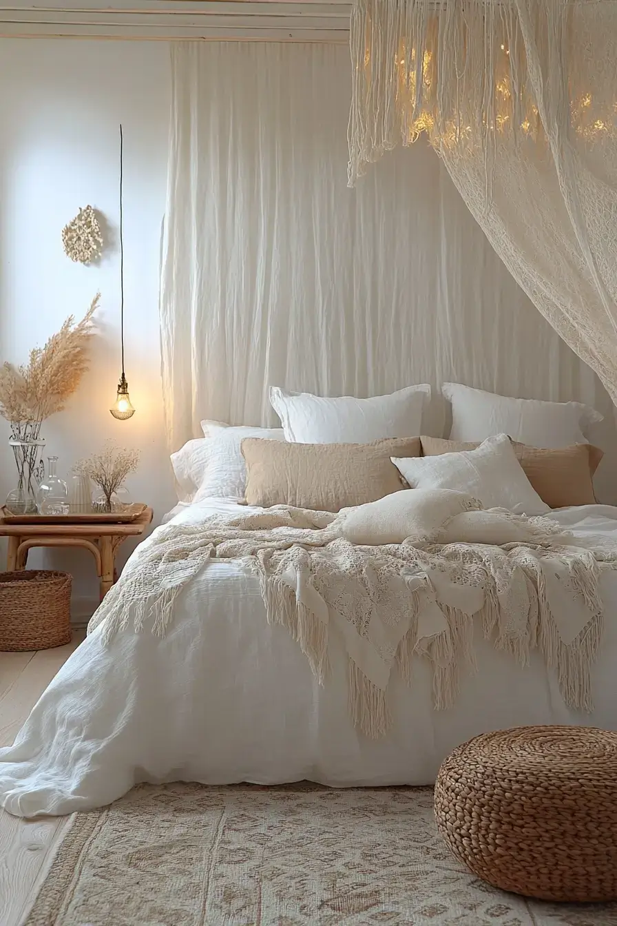 29 Minimalist Boho Bedroom Ideas That Balance Bare and Cozy minimalist boho bedrooms