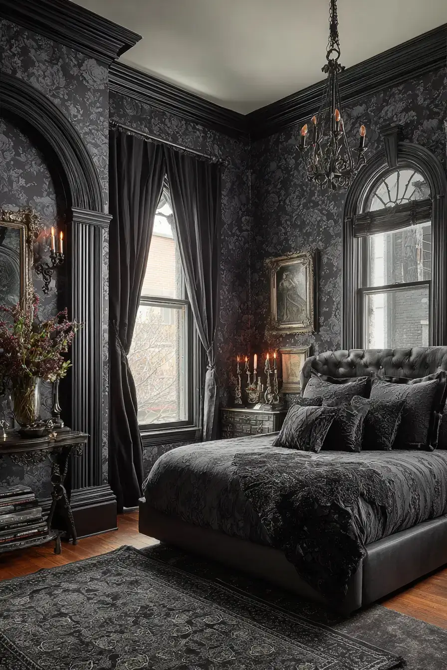 29 Black Themed Bedroom Ideas That Read Cozy, Not Cold black themed bedroom