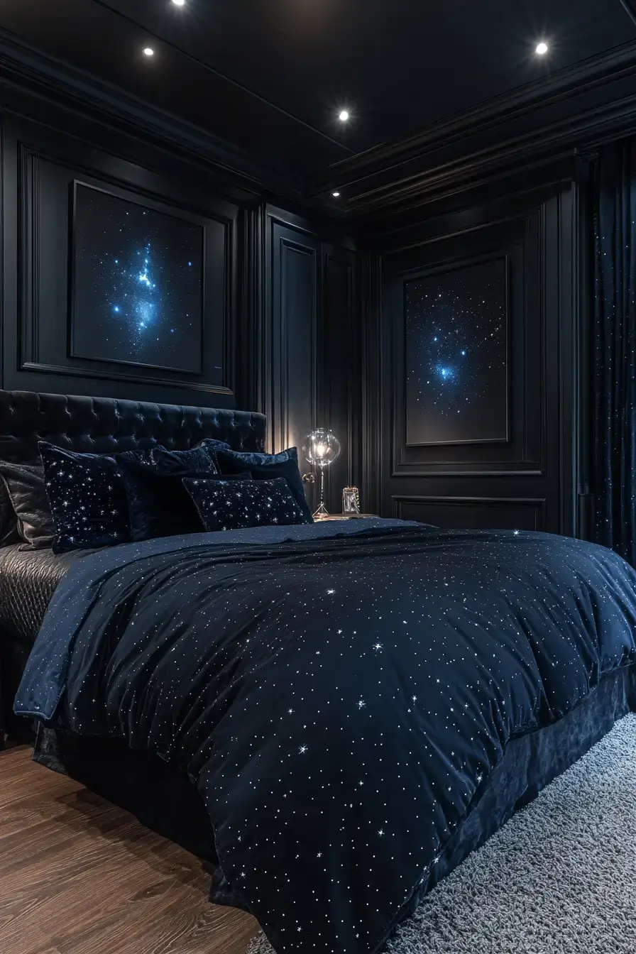 29 Black Themed Bedroom Ideas That Read Cozy, Not Cold black themed bedroom