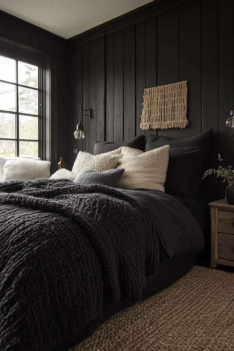 29 Black Themed Bedroom Ideas That Read Cozy, Not Cold black themed bedroom