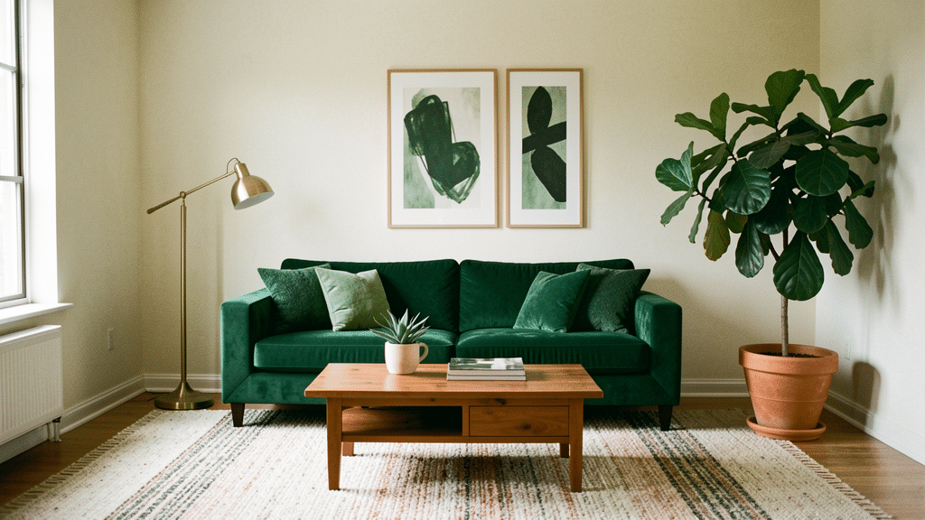 emerald green living room