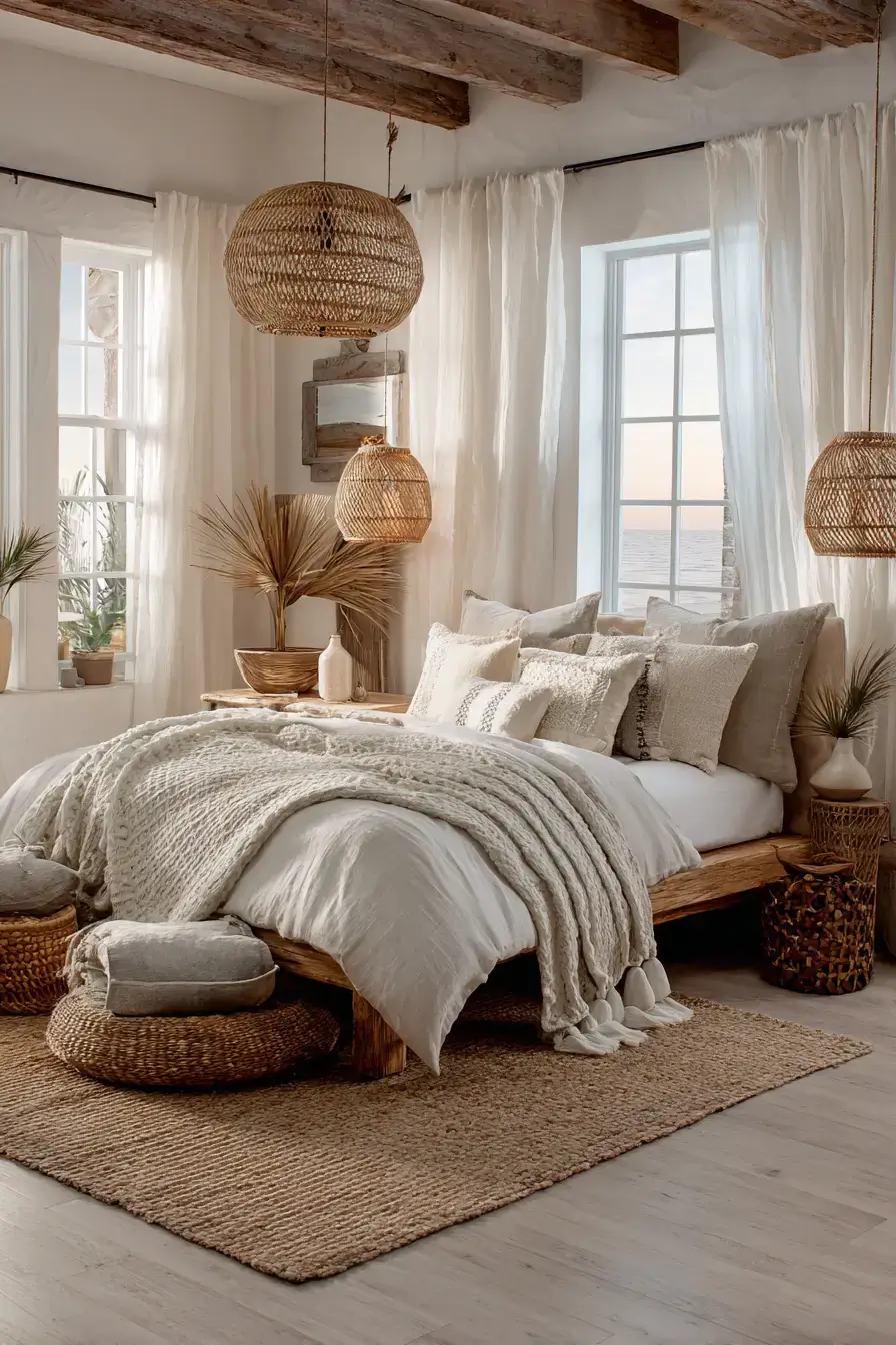 29 Beachy Boho Bedroom Ideas with a Cane Headboard