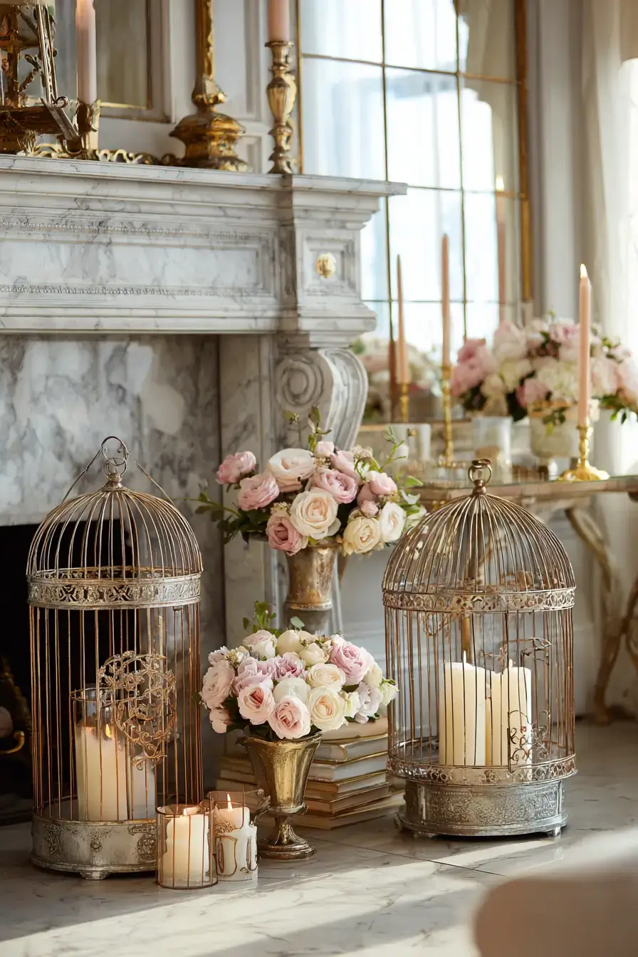 29 Vintage Birdcage Decor Ideas with an Aged Brass Cage vintage birdcage decor ideas
