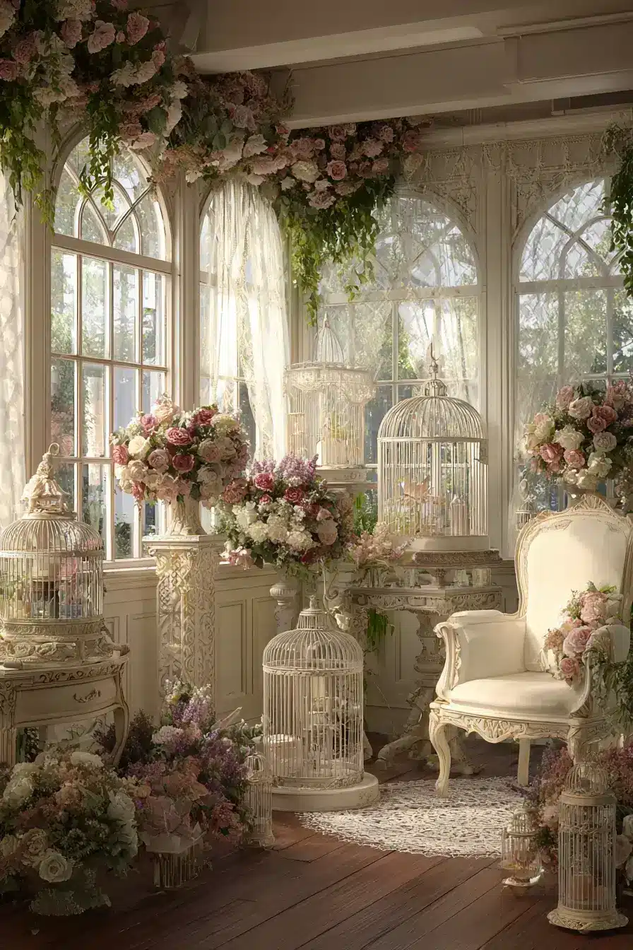 29 Vintage Birdcage Decor Ideas with an Aged Brass Cage vintage birdcage decor ideas
