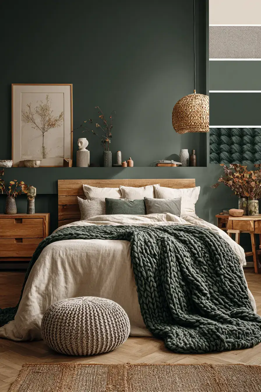 29 Green Boho Bedroom Ideas with a Forest Green Wall