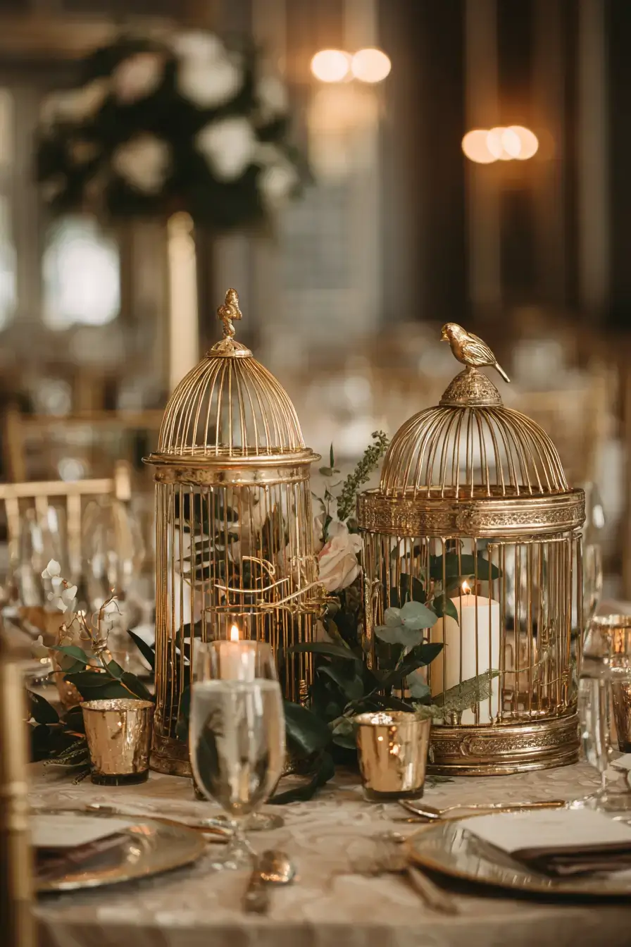 29 Vintage Birdcage Decor Ideas with an Aged Brass Cage vintage birdcage decor ideas