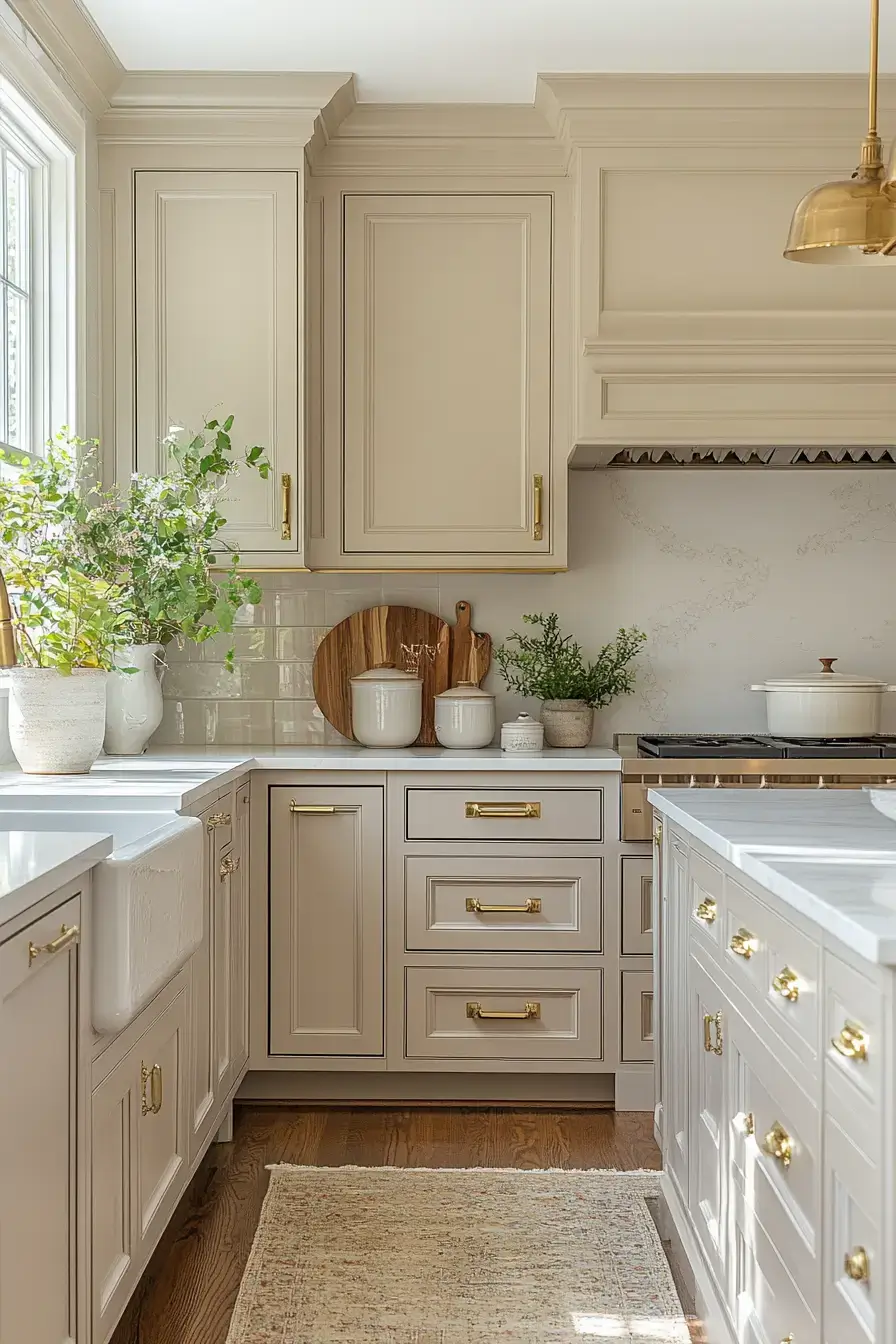 29 Shaker Kitchen Cabinets Ideas with Antique Brass Pulls