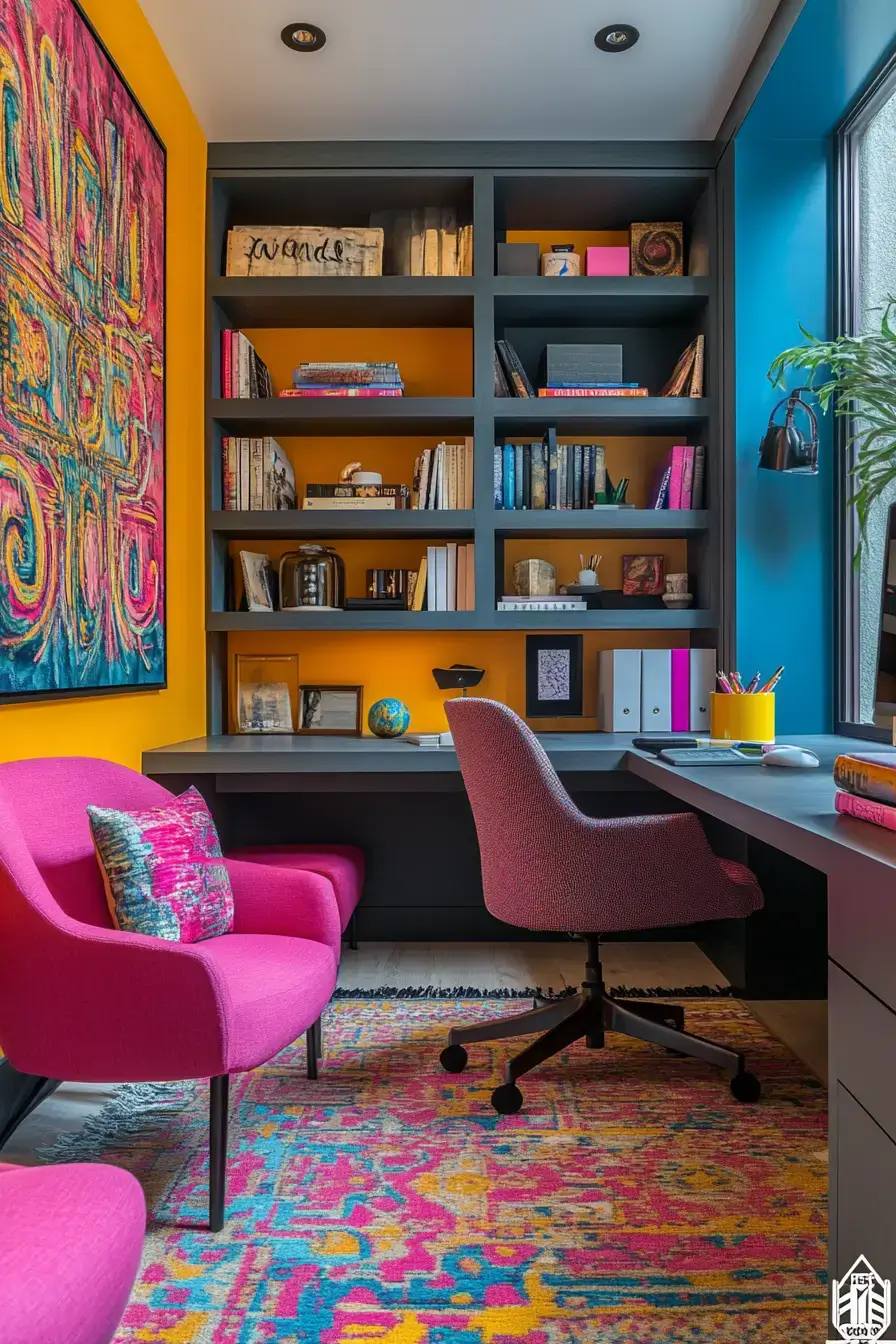 29 Dopamine Decor Office Ideas in Coral and Mustard