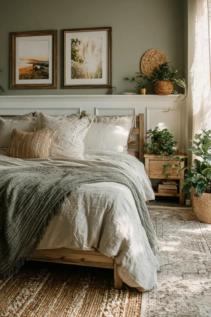 29 Green Boho Bedroom Ideas with a Forest Green Wall