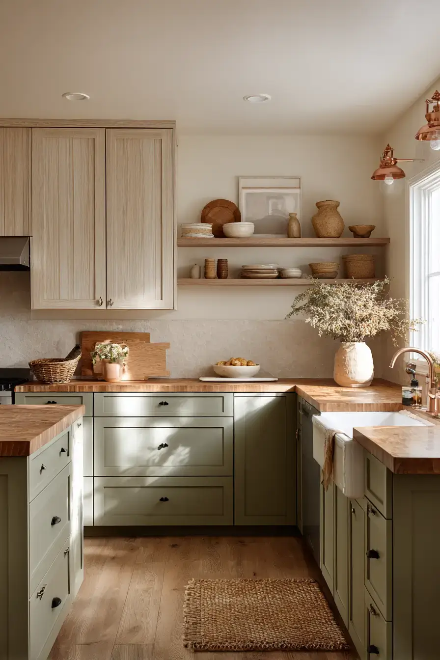 29 Two Tone Kitchen Cabinets Ideas with an Olive and White Split