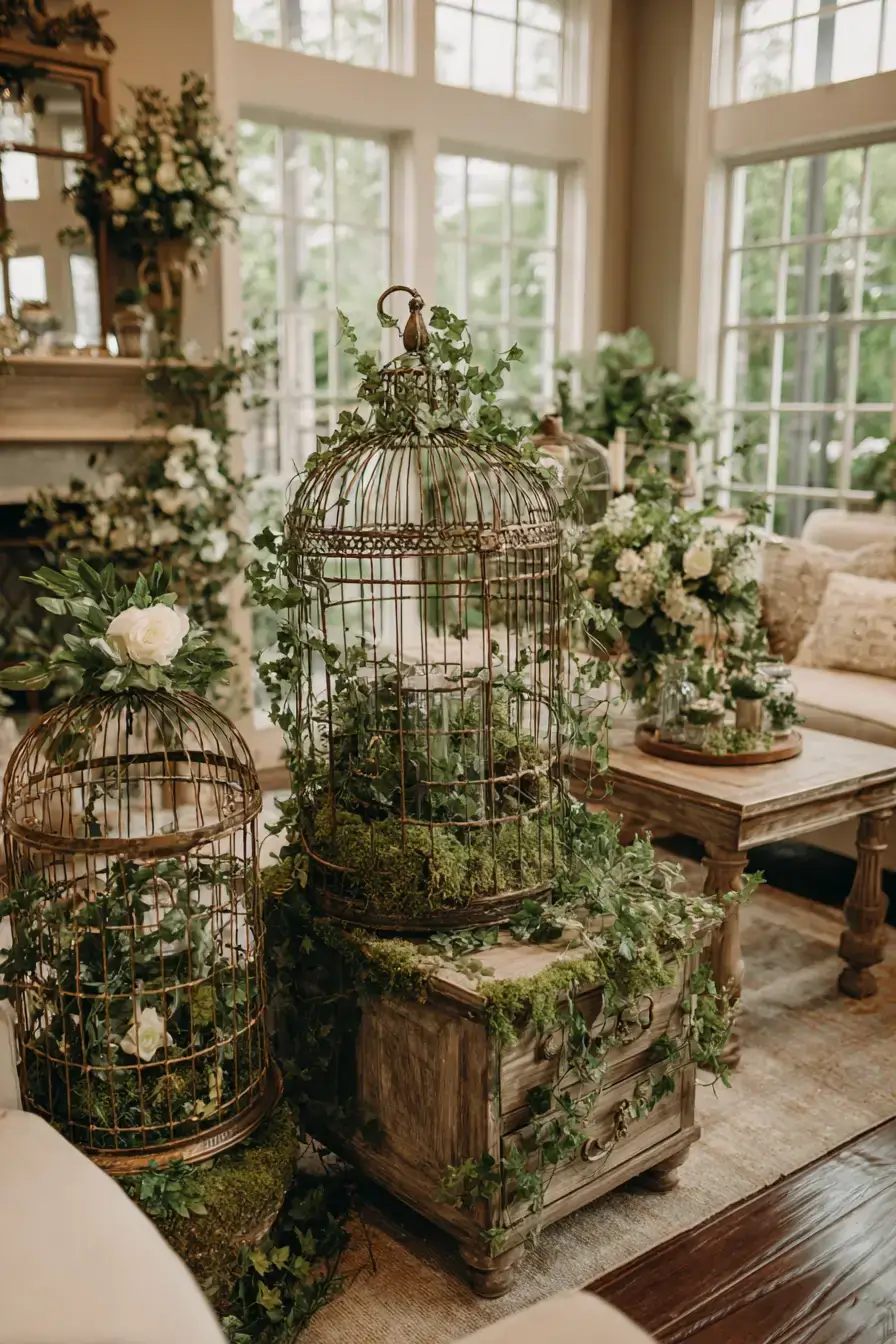 29 Vintage Birdcage Decor Ideas with an Aged Brass Cage vintage birdcage decor ideas
