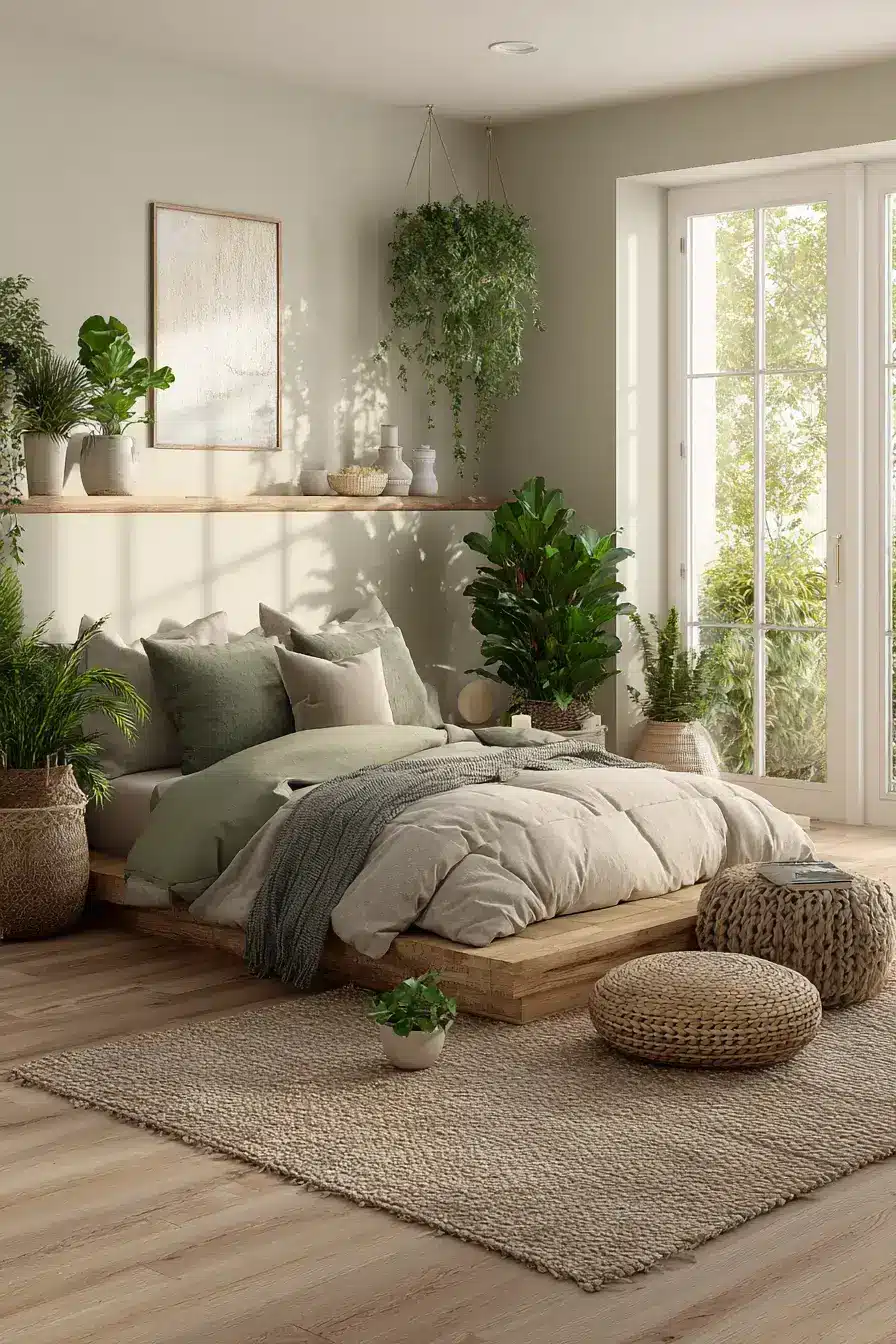 29 Green Boho Bedroom Ideas with a Forest Green Wall