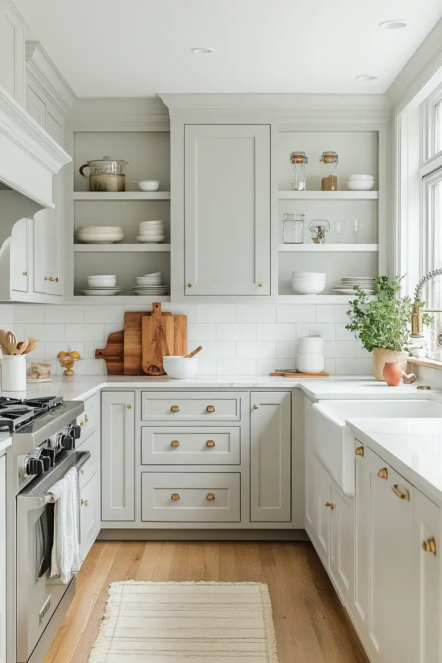 29 Shaker Kitchen Cabinets Ideas with Antique Brass Pulls
