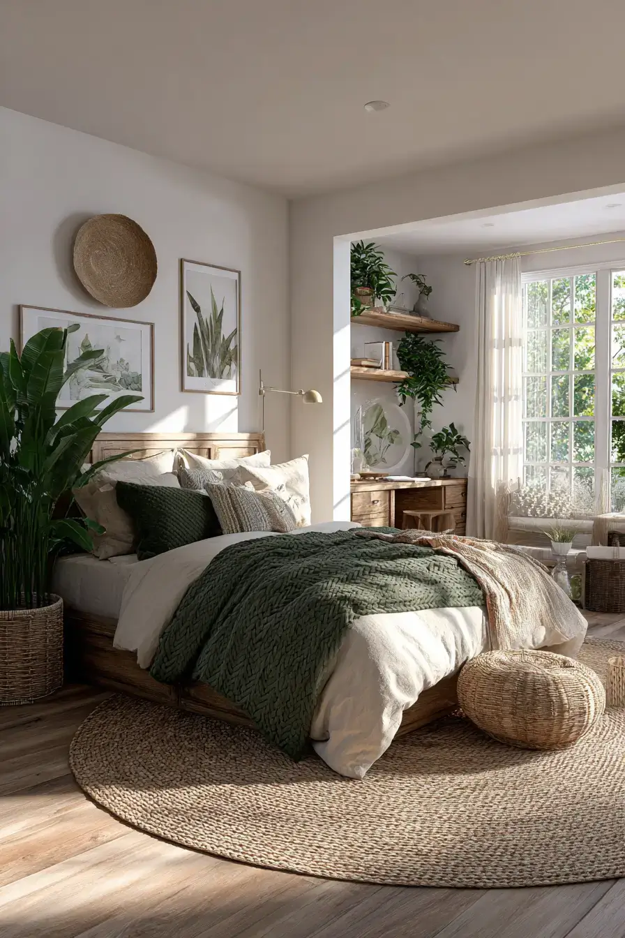 29 Green Boho Bedroom Ideas with a Forest Green Wall