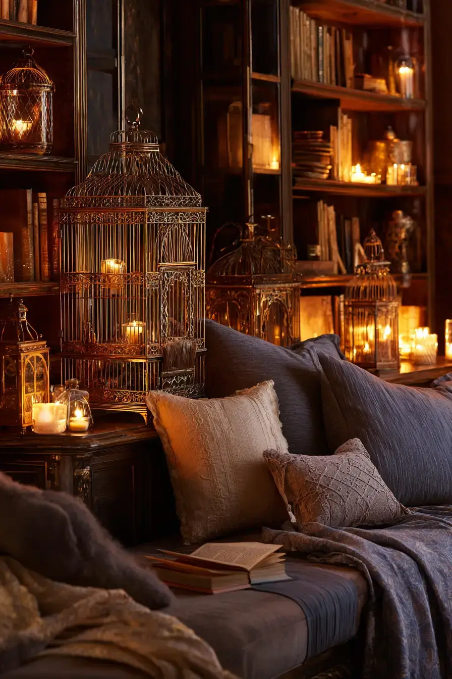 29 Vintage Birdcage Decor Ideas with an Aged Brass Cage vintage birdcage decor ideas