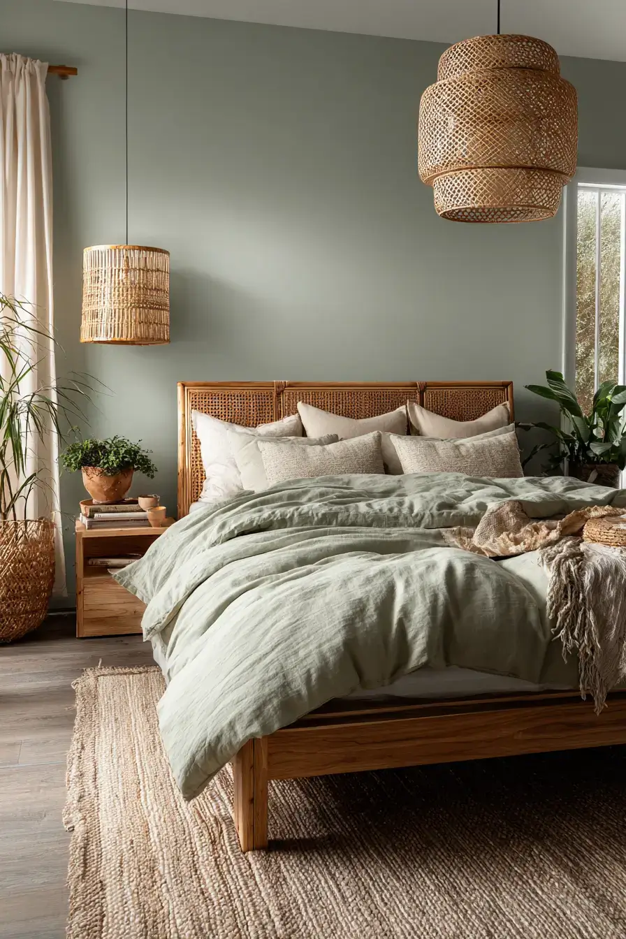 29 Green Boho Bedroom Ideas with a Forest Green Wall