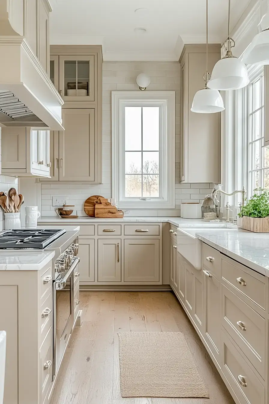 29 Shaker Kitchen Cabinets Ideas with Antique Brass Pulls