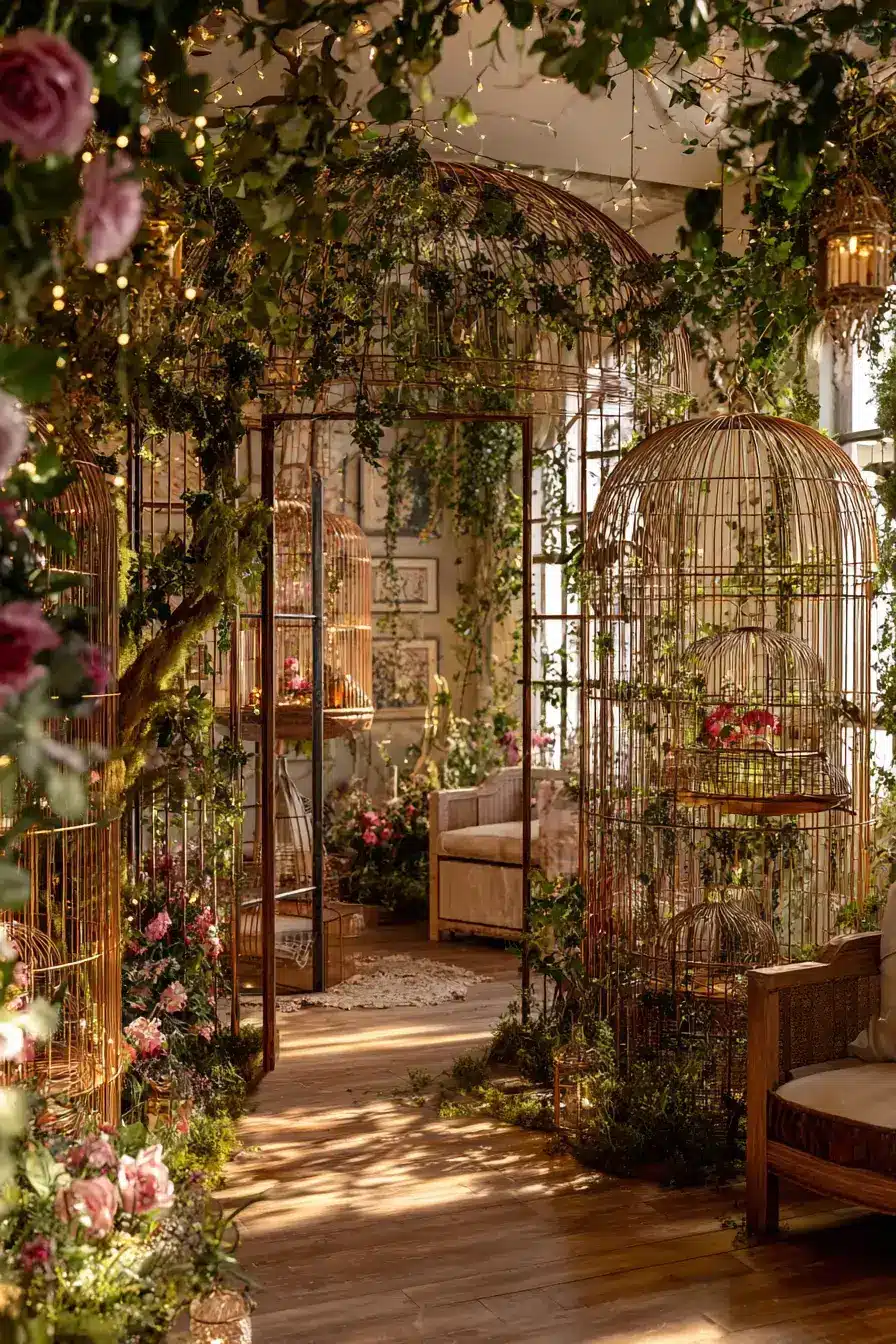 29 Vintage Birdcage Decor Ideas with an Aged Brass Cage vintage birdcage decor ideas