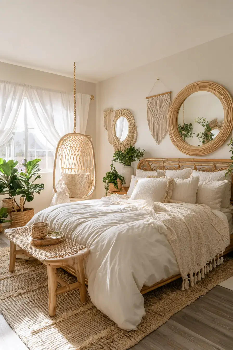 29 Beachy Boho Bedroom Ideas with a Cane Headboard