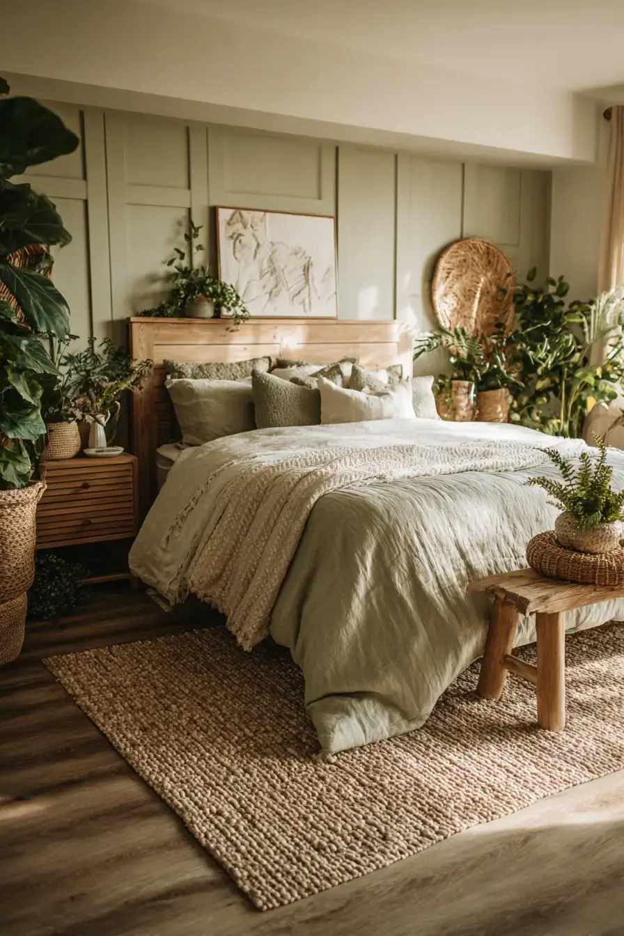 29 Green Boho Bedroom Ideas with a Forest Green Wall