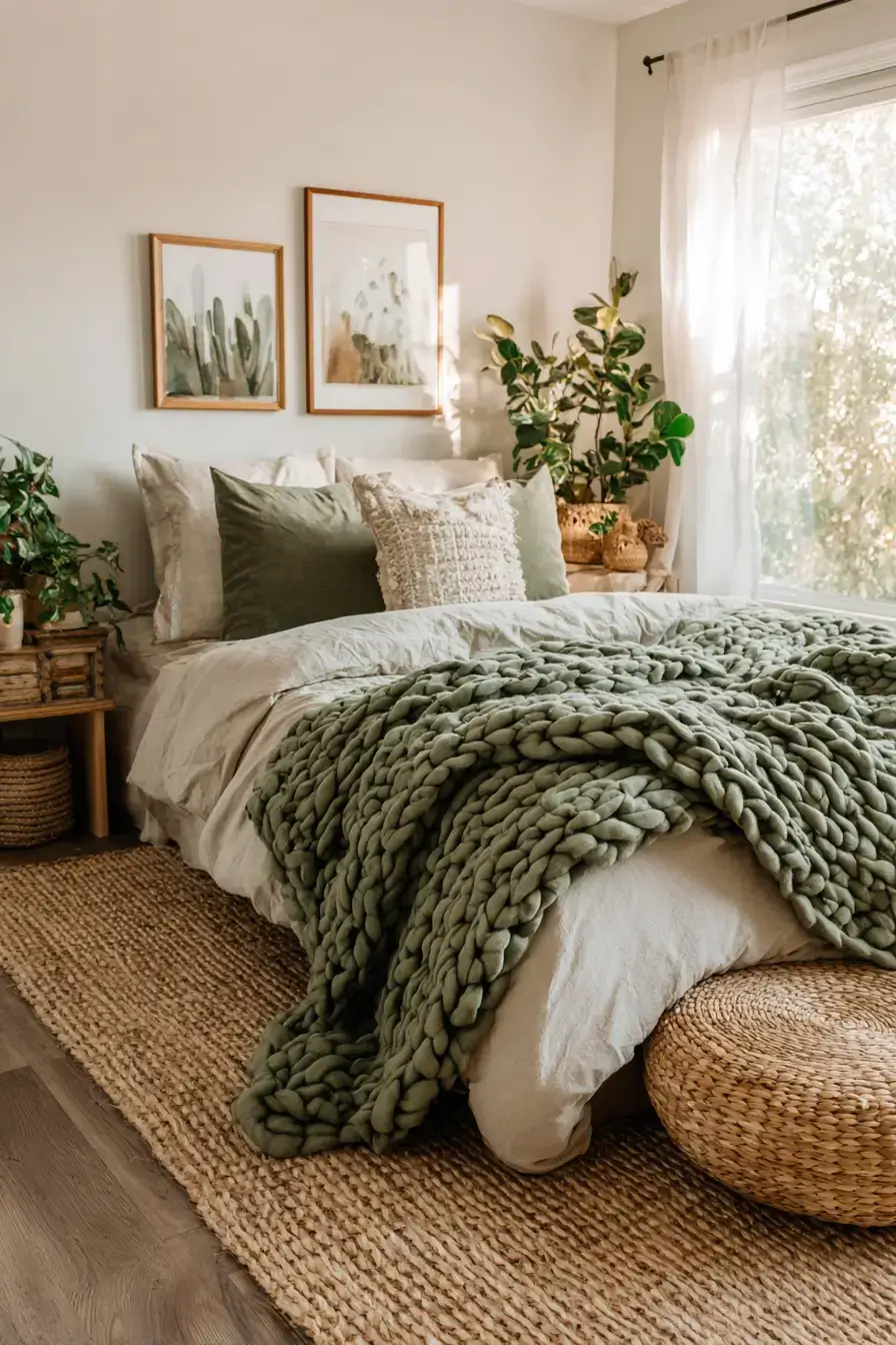 29 Green Boho Bedroom Ideas with a Forest Green Wall