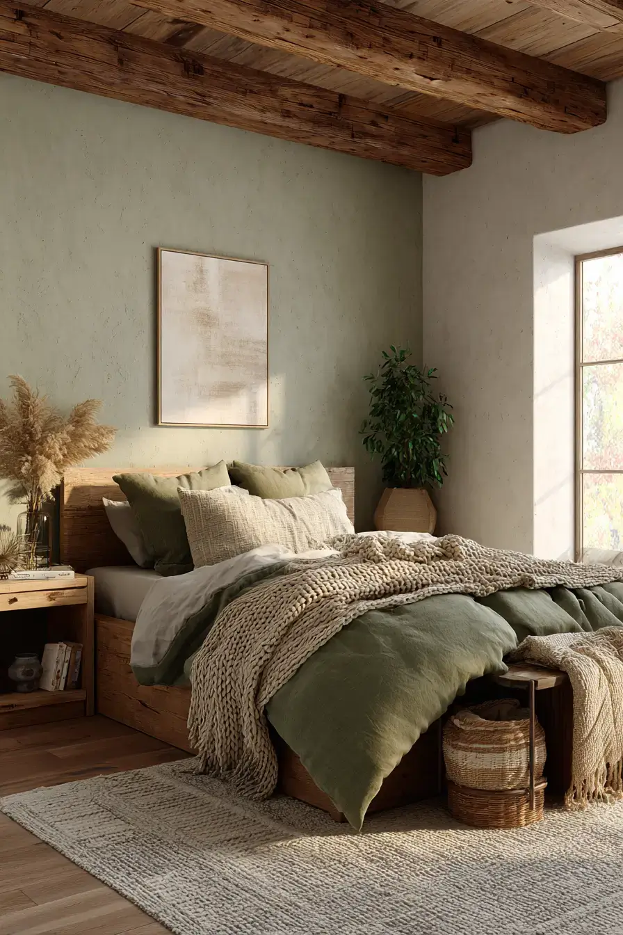 29 Green Boho Bedroom Ideas with a Forest Green Wall