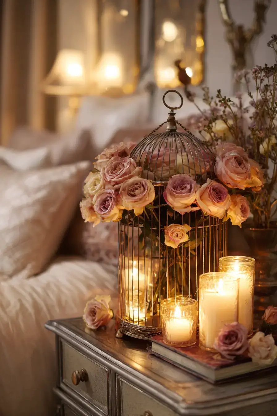 29 Vintage Birdcage Decor Ideas with an Aged Brass Cage vintage birdcage decor ideas