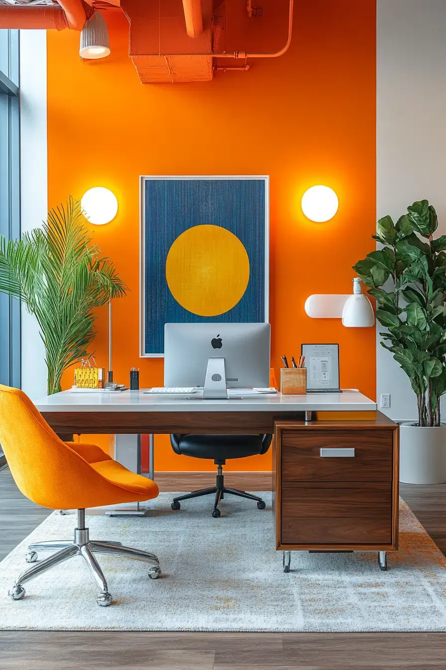29 Dopamine Decor Office Ideas in Coral and Mustard