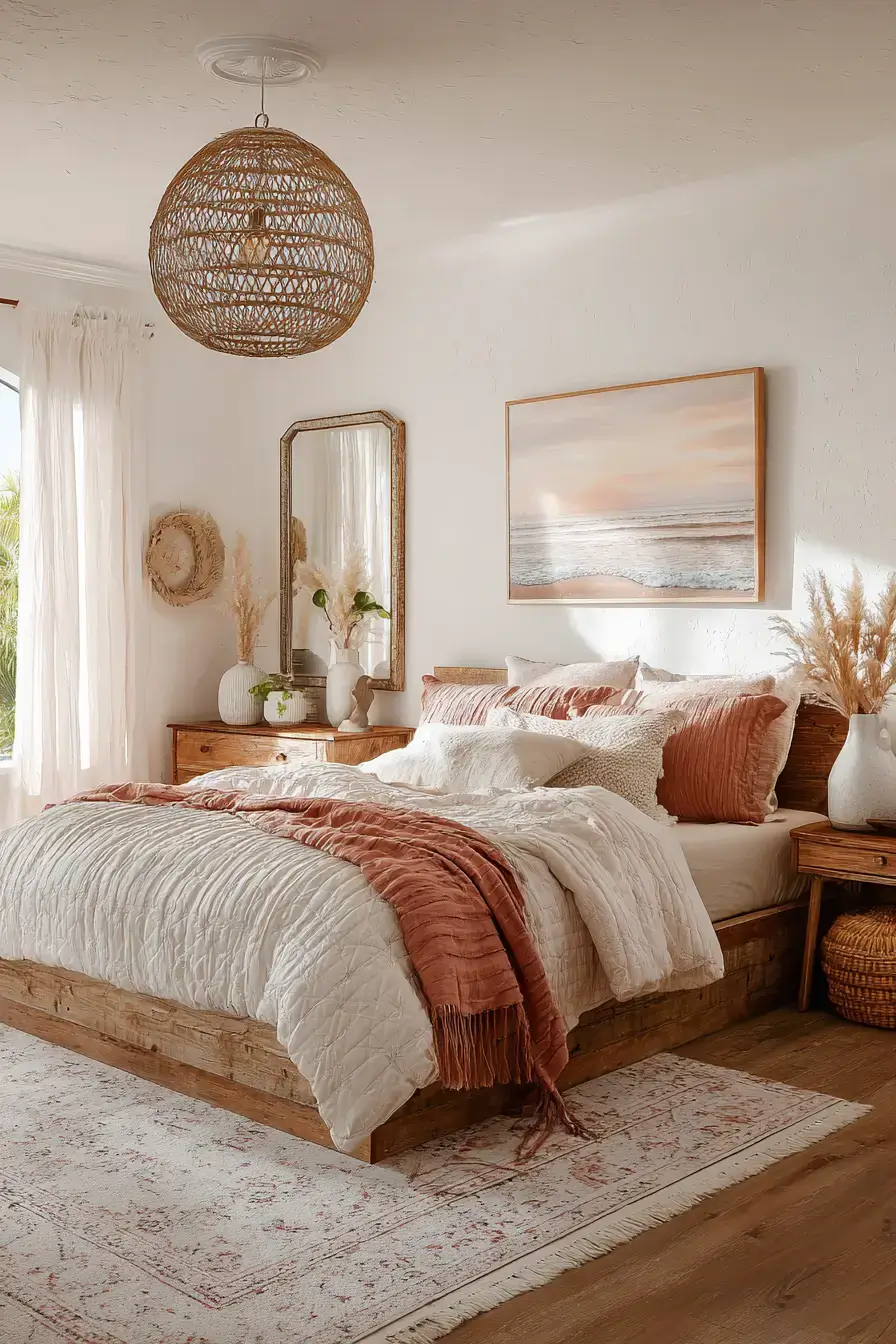 29 Beachy Boho Bedroom Ideas with a Cane Headboard