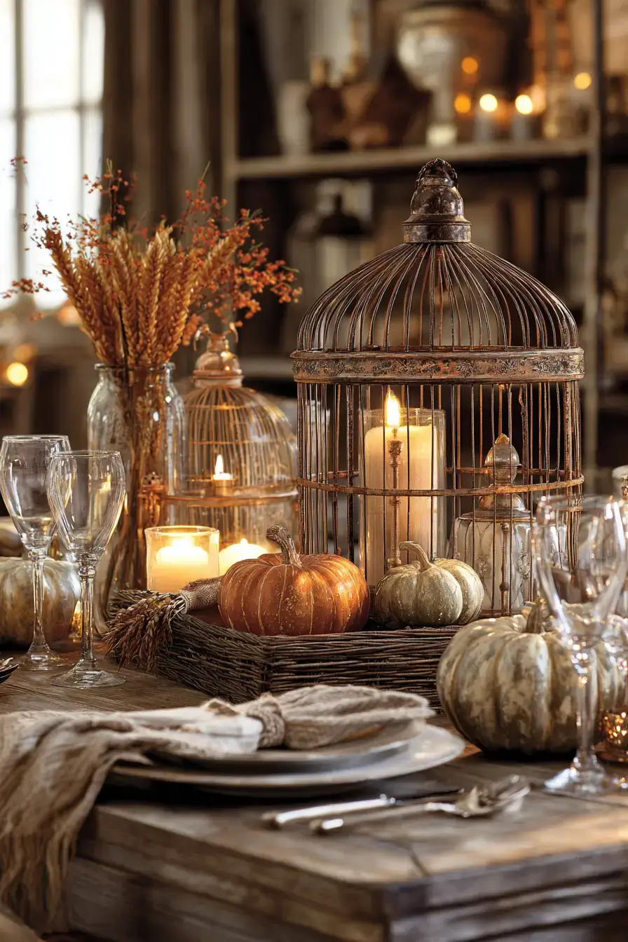 29 Vintage Birdcage Decor Ideas with an Aged Brass Cage vintage birdcage decor ideas