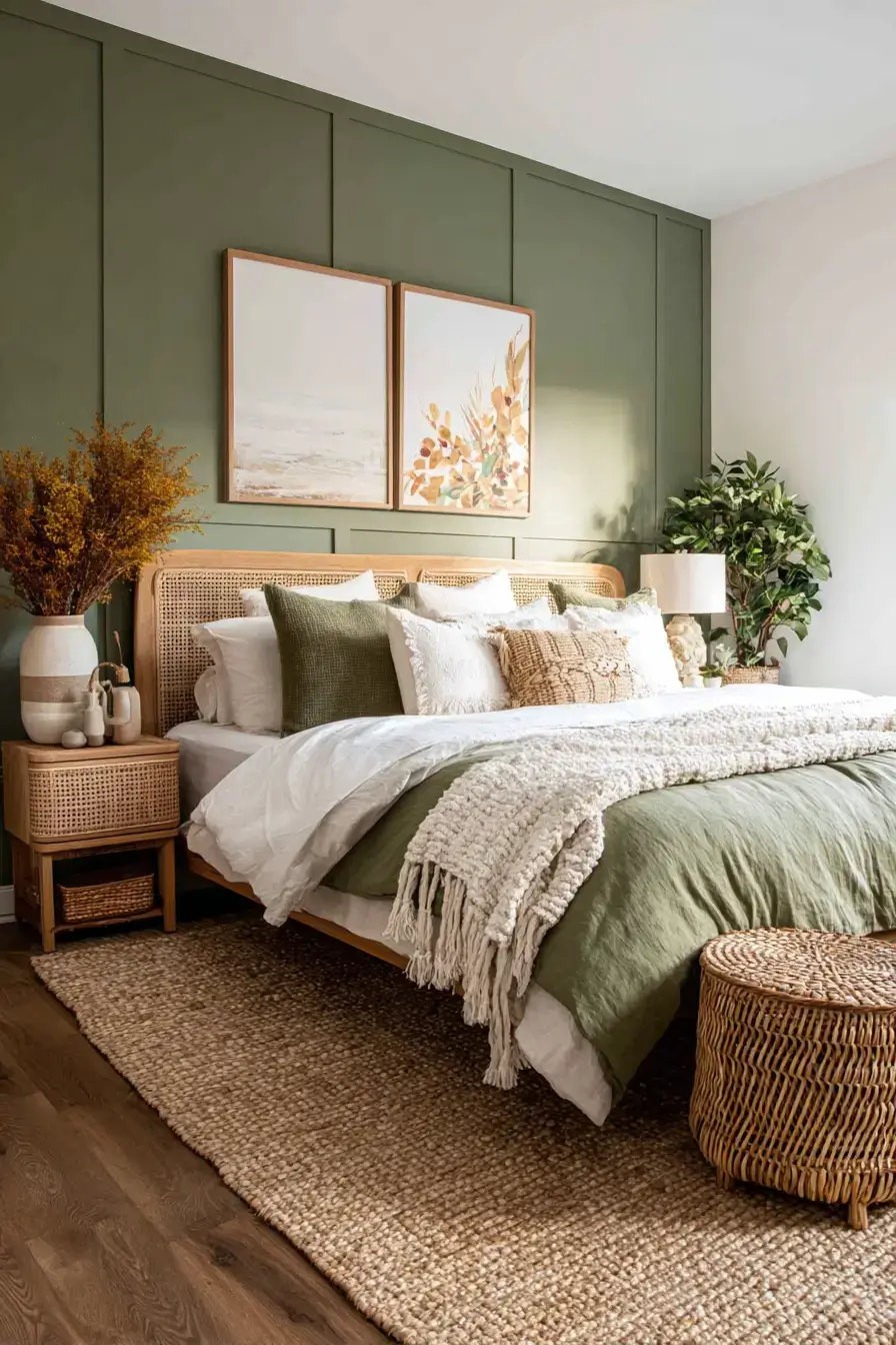 29 Green Boho Bedroom Ideas with a Forest Green Wall