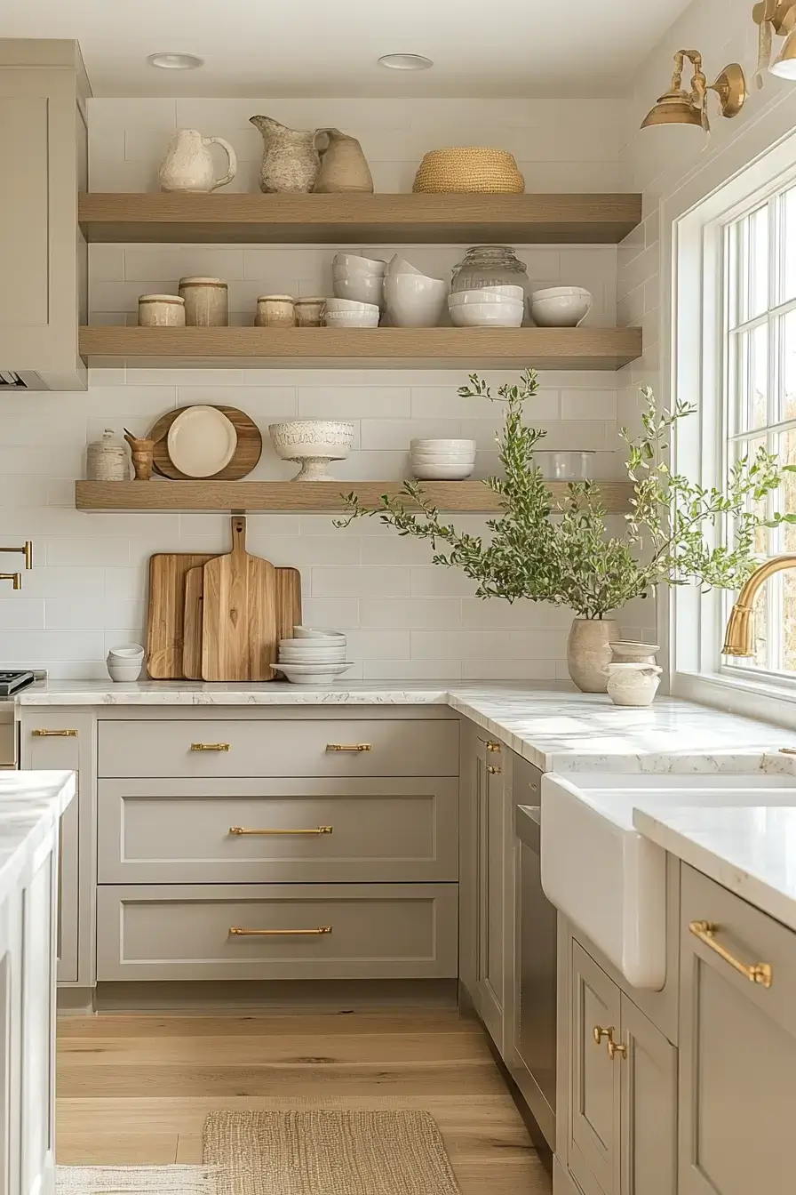 29 Shaker Kitchen Cabinets Ideas with Antique Brass Pulls