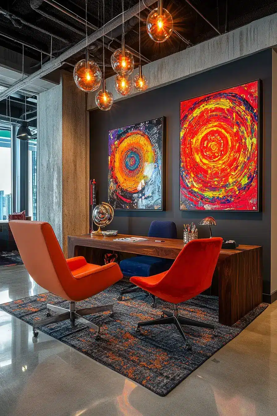 29 Dopamine Decor Office Ideas in Coral and Mustard
