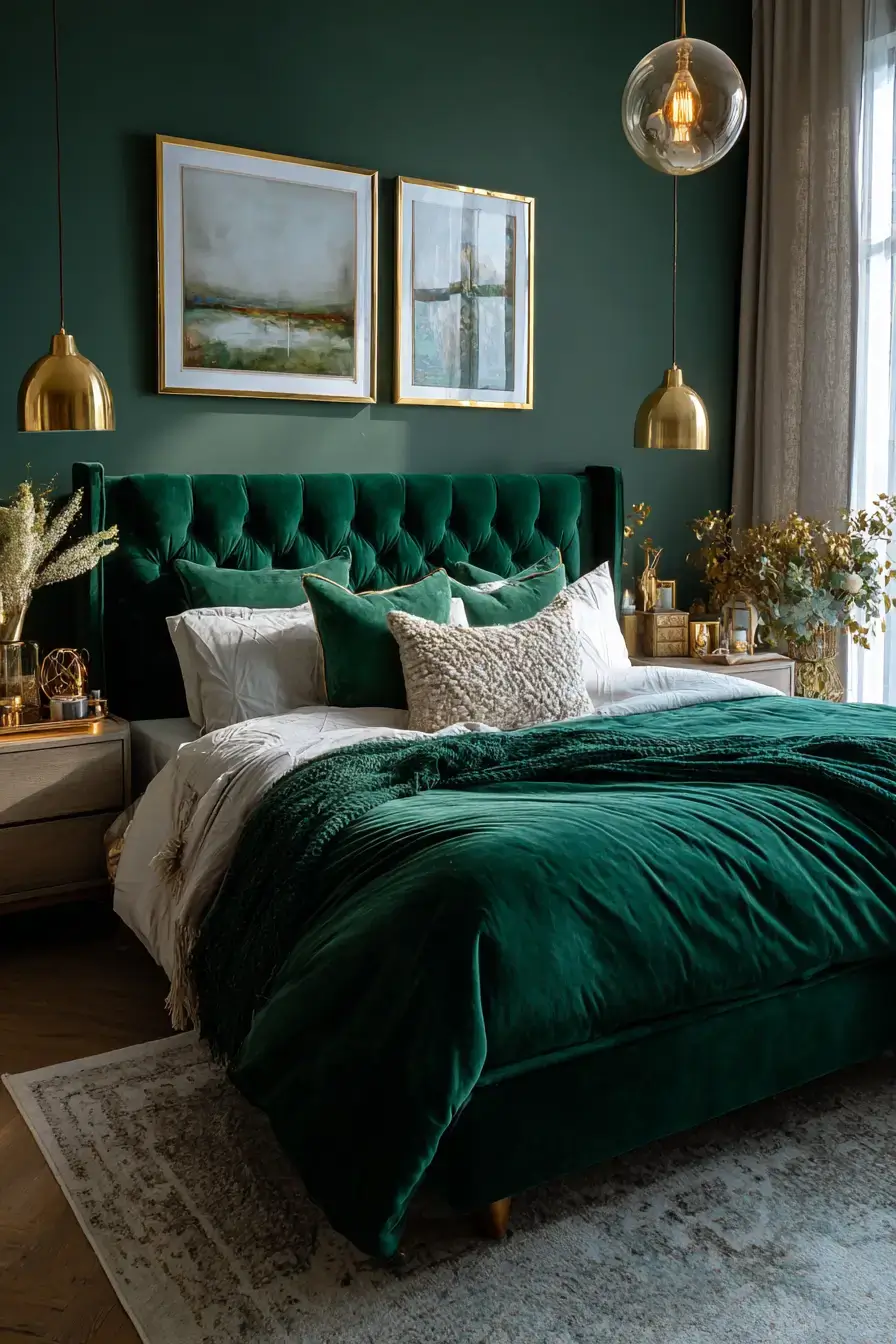 29 Green Boho Bedroom Ideas with a Forest Green Wall