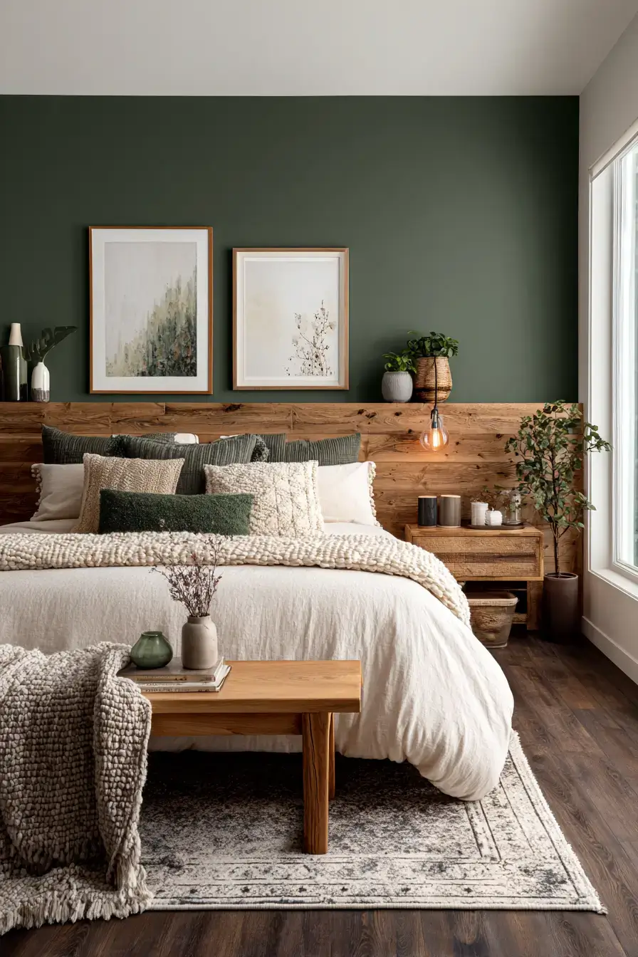 29 Green Boho Bedroom Ideas with a Forest Green Wall