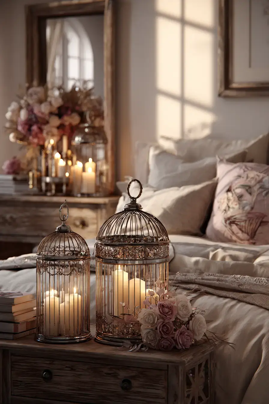 29 Vintage Birdcage Decor Ideas with an Aged Brass Cage vintage birdcage decor ideas