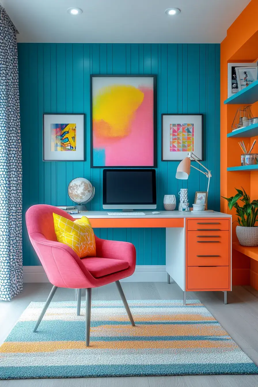 29 Dopamine Decor Office Ideas in Coral and Mustard