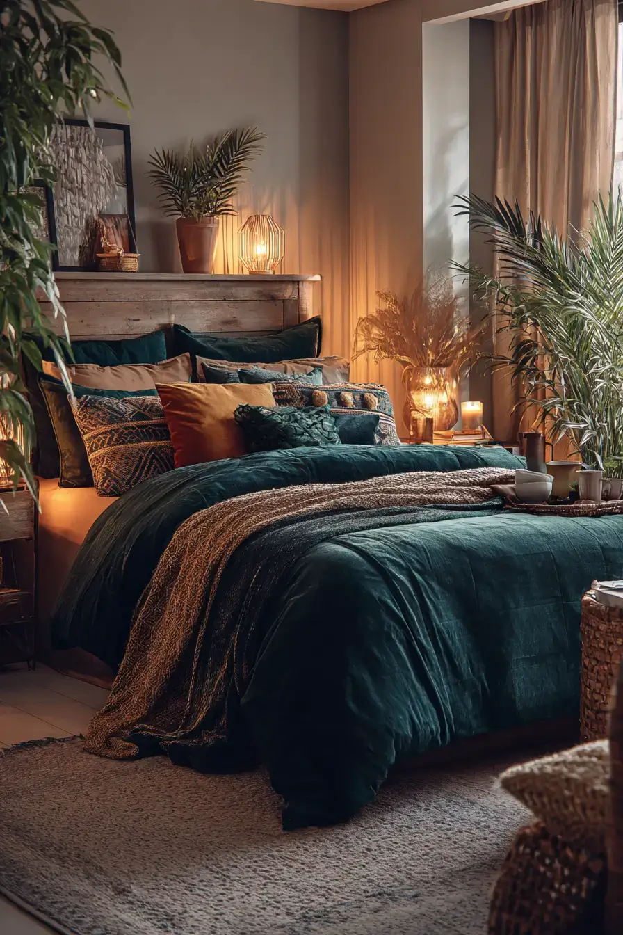 29 Green Boho Bedroom Ideas with a Forest Green Wall