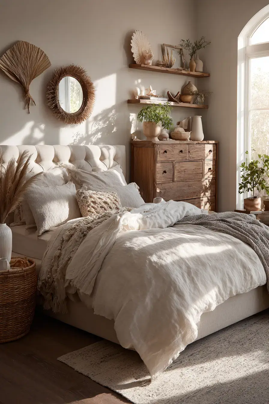29 Beachy Boho Bedroom Ideas with a Cane Headboard