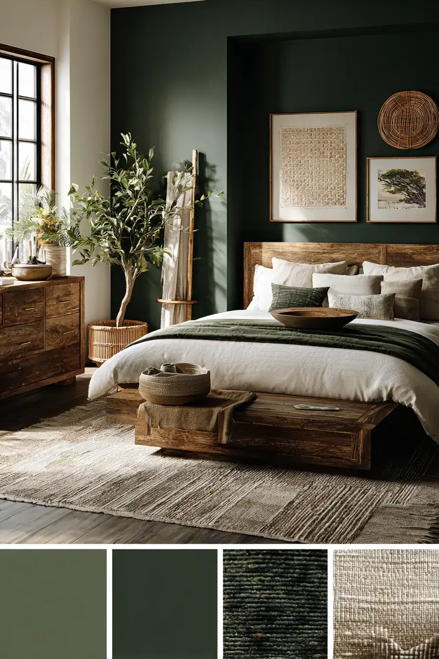 29 Green Boho Bedroom Ideas with a Forest Green Wall