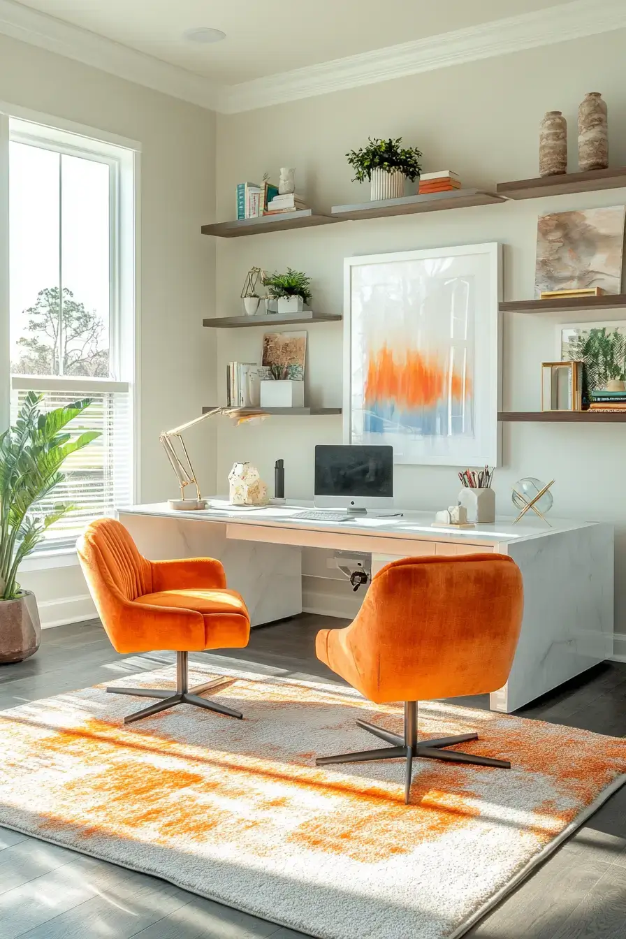 29 Dopamine Decor Office Ideas in Coral and Mustard