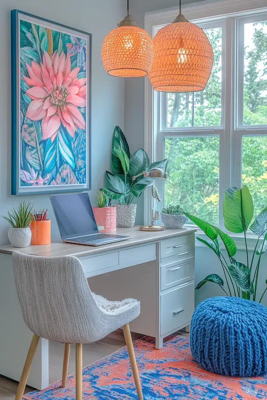 29 Dopamine Decor Office Ideas in Coral and Mustard
