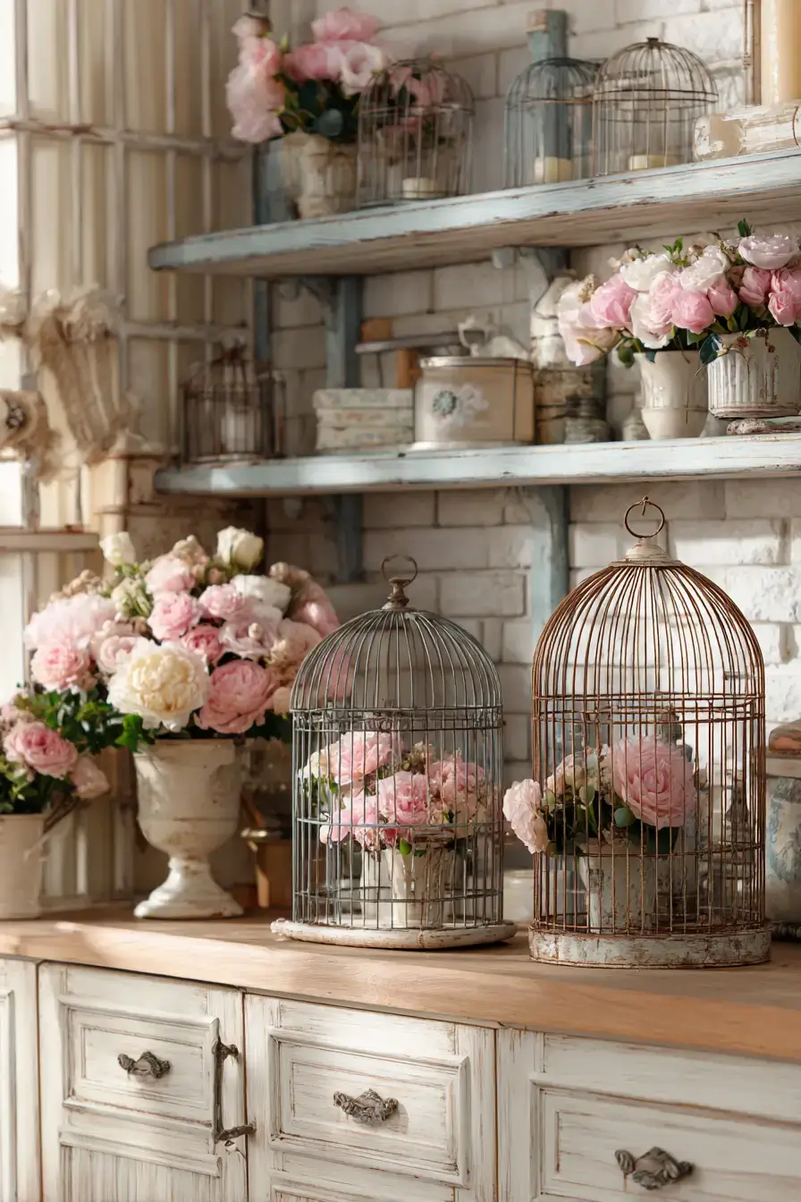 29 Vintage Birdcage Decor Ideas with an Aged Brass Cage vintage birdcage decor ideas