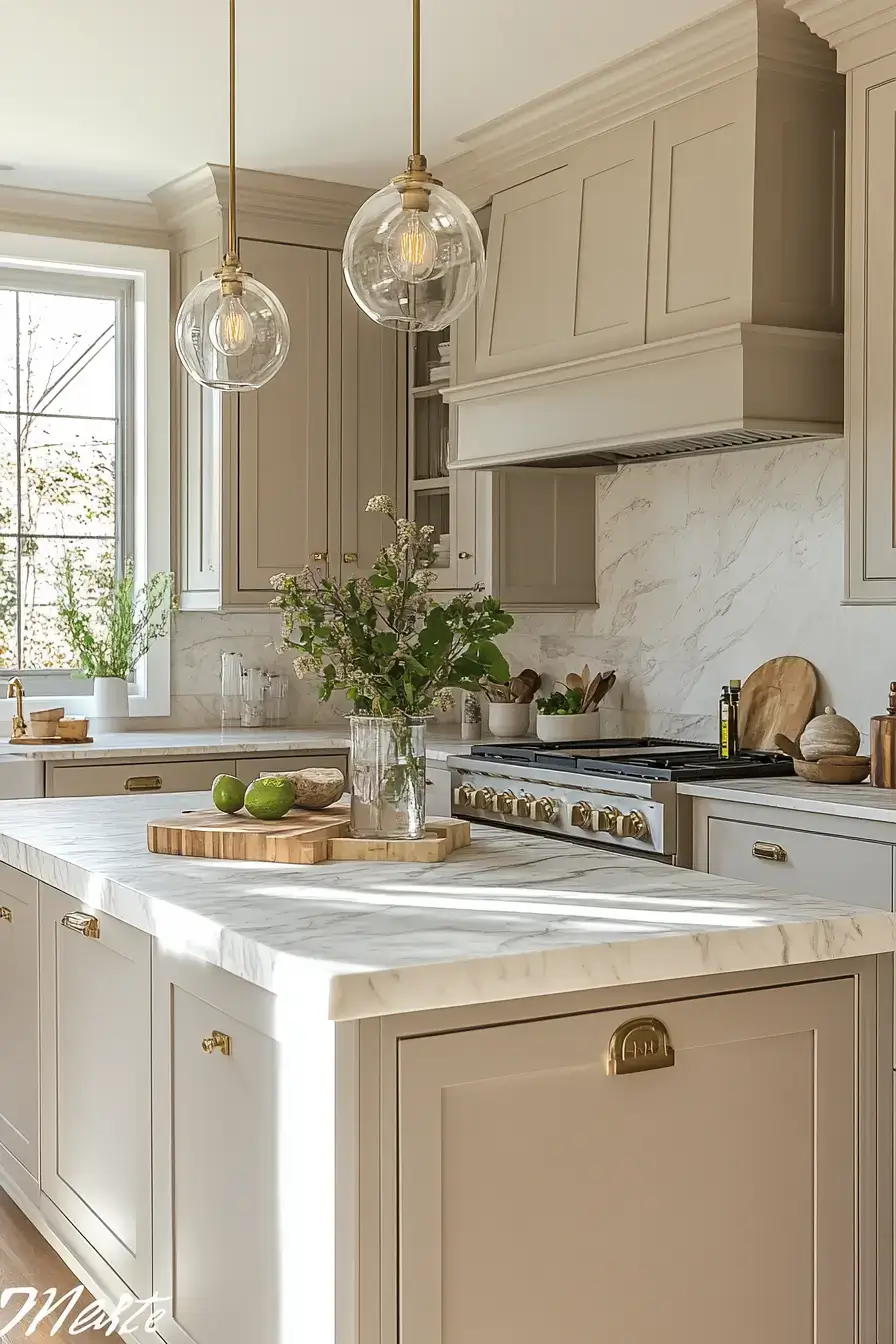 29 Shaker Kitchen Cabinets Ideas with Antique Brass Pulls